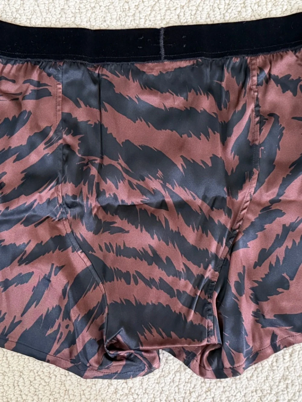 Tom Ford Brown Black Zebra Stretch Silk Logo Velvet Waistband Boxer Shorts